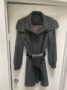 Mackage Charcoal Gray Textured Trench Coat with Waist Belt